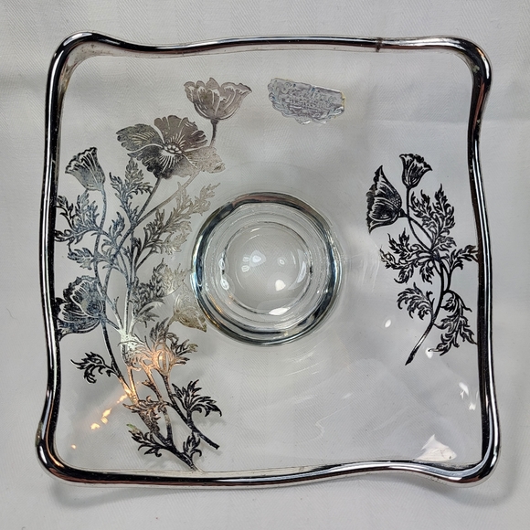 Silver City Glass Co. Sterling Overlay Bowl Dish Flanders Poppies 5.75" Square - Picture 16 of 16